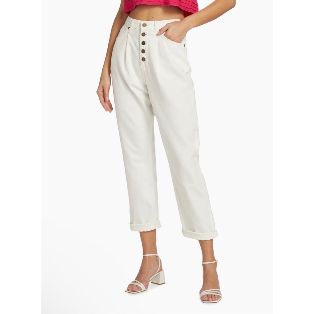 NWT Ramy Brook Pearle High-Rise Straight Leg Cropped Jeans White Size 29